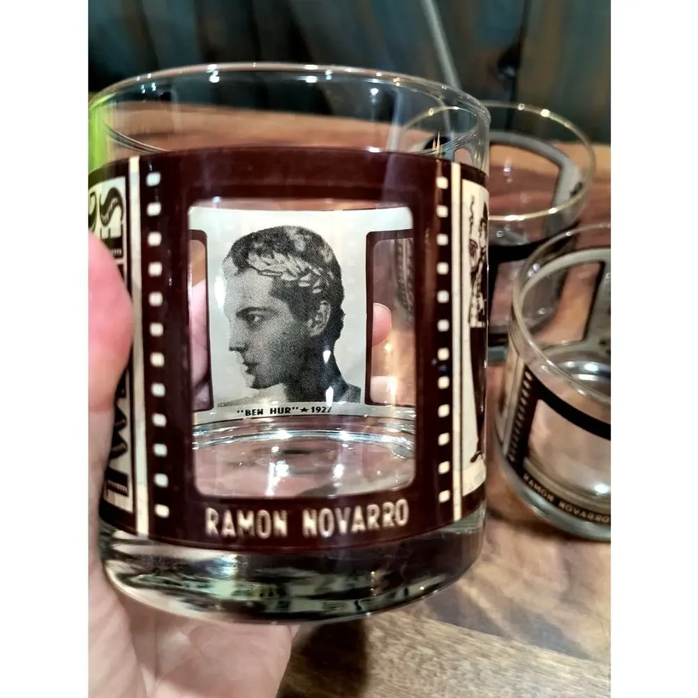 662. Vintage Roaring 20's Whiskey Tumbler Glasses Peekaboo Movie Stars